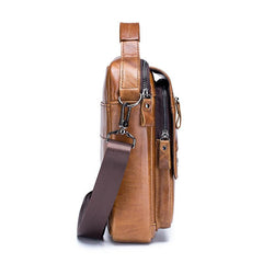 Men's Cow Leather Shoulder Bag Retro Style Large Capacity Messenger