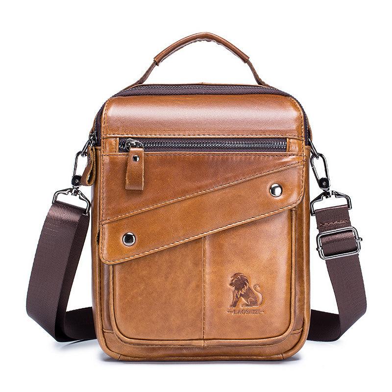 Men's Cow Leather Shoulder Bag Retro Style Large Capacity Messenger