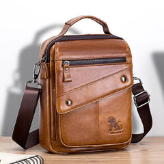 Men's Cow Leather Shoulder Bag Retro Style Large Capacity Messenger