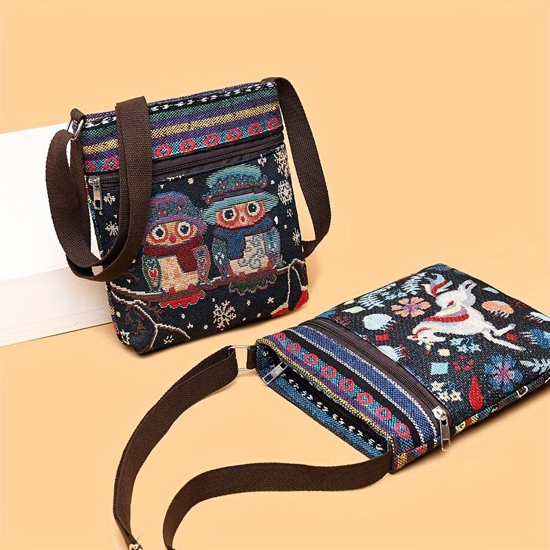 Embroidered Owl Animal Tote Bag Large Capacity Shoulder Bag