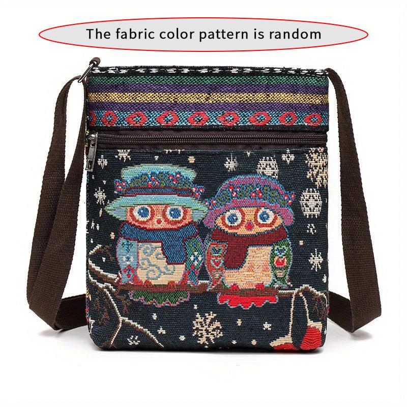 Embroidered Owl Animal Tote Bag Large Capacity Shoulder Bag