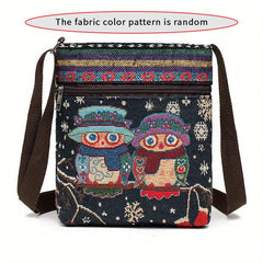 Embroidered Owl Animal Tote Bag Large Capacity Shoulder Bag