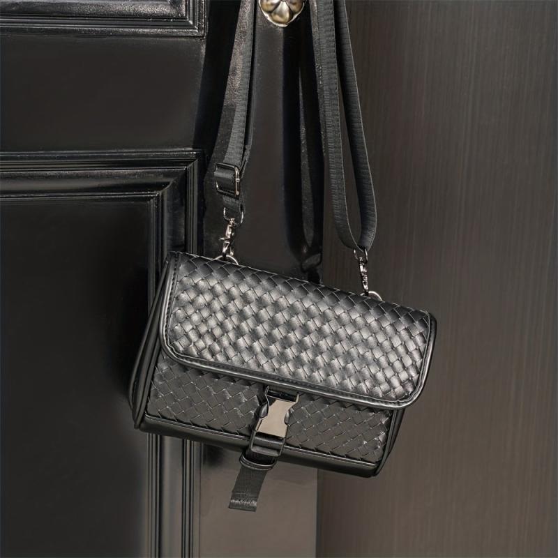 Men's PU Leather Woven Crossbody Bag Small Messenger Bag