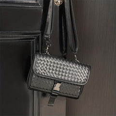 Men's PU Leather Woven Crossbody Bag Small Messenger Bag