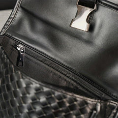 Men's PU Leather Woven Crossbody Bag Small Messenger Bag
