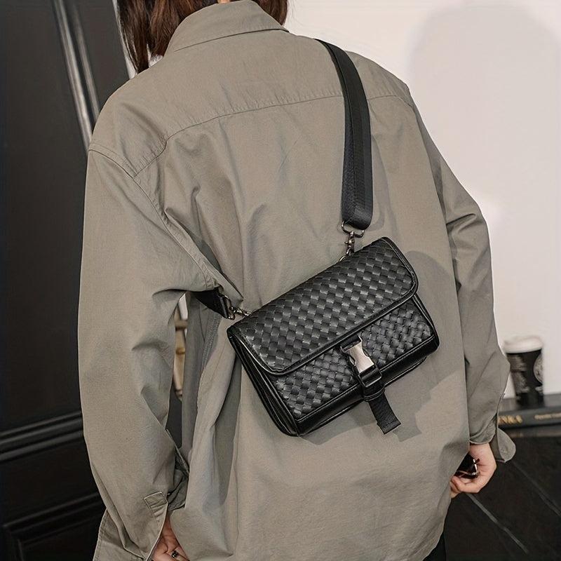 Men's PU Leather Woven Crossbody Bag Small Messenger Bag