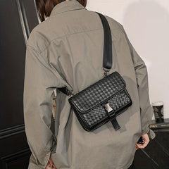 Men's PU Leather Woven Crossbody Bag Small Messenger Bag