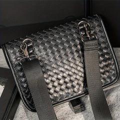 Men's PU Leather Woven Crossbody Bag Small Messenger Bag