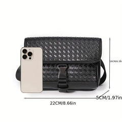 Men's PU Leather Woven Crossbody Bag Small Messenger Bag