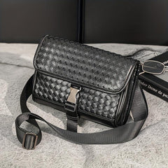 Men's PU Leather Woven Crossbody Bag Small Messenger Bag