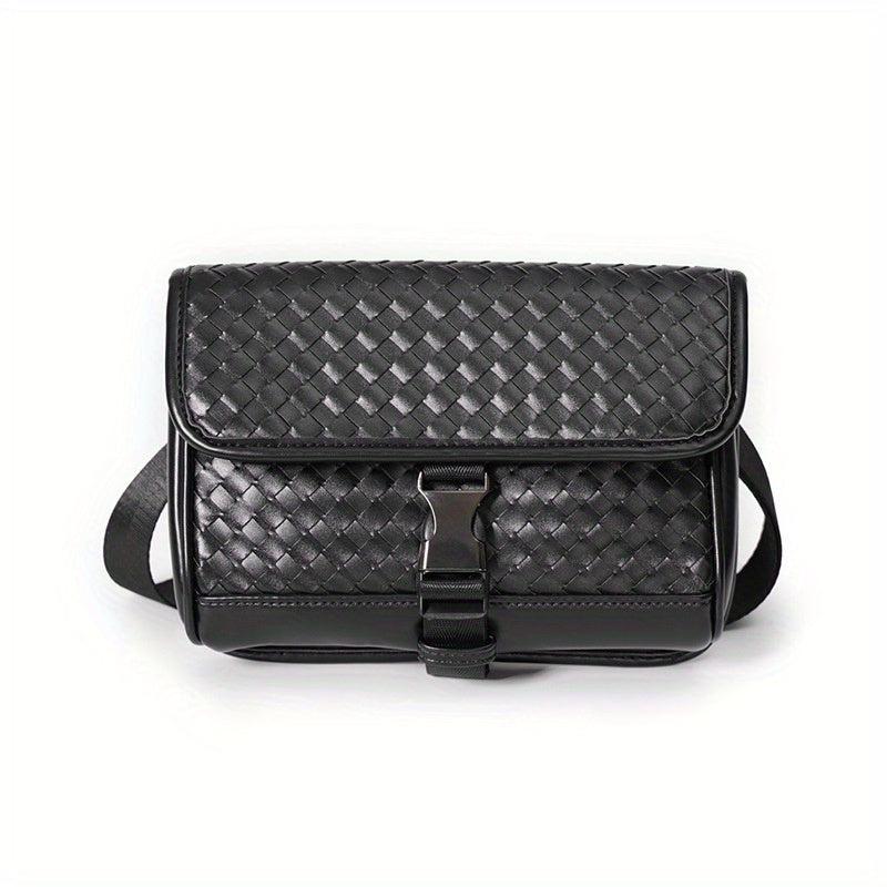 Men's PU Leather Woven Crossbody Bag Small Messenger Bag