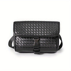 Men's PU Leather Woven Crossbody Bag Small Messenger Bag
