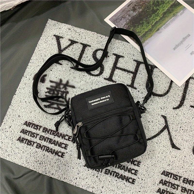 Men's Retro Drawstring Letter Crossbody Bag Couple Mobile Phone Bag