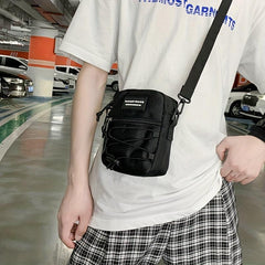 Men's Retro Drawstring Letter Crossbody Bag Couple Mobile Phone Bag