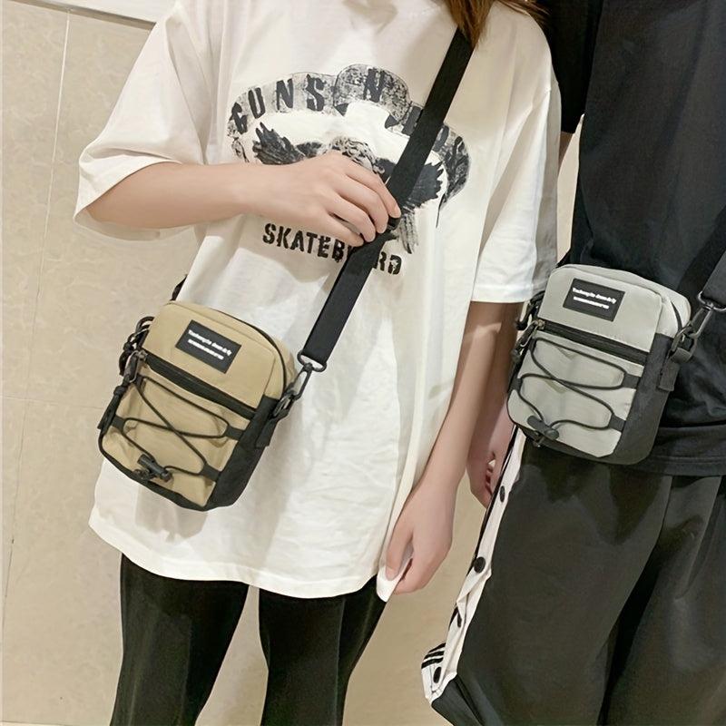 Men's Retro Drawstring Letter Crossbody Bag Couple Mobile Phone Bag