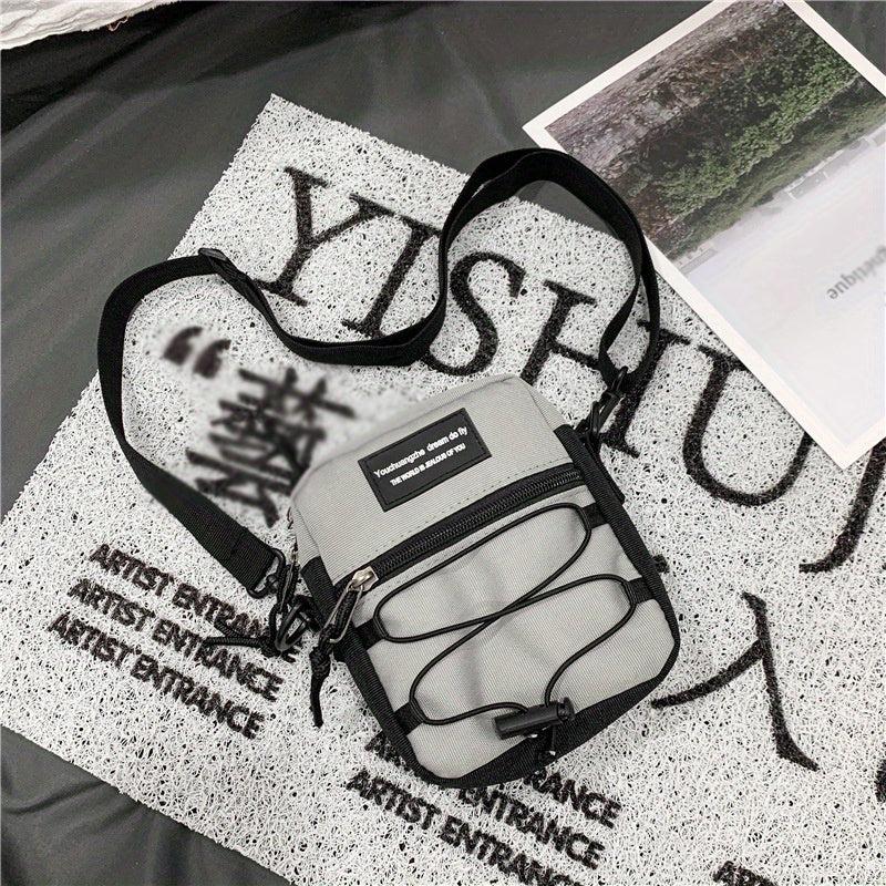 Men's Retro Drawstring Letter Crossbody Bag Couple Mobile Phone Bag