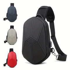 Men's Sling Bag USB Charging Crossbody Checkered Pattern Shoulder Bag