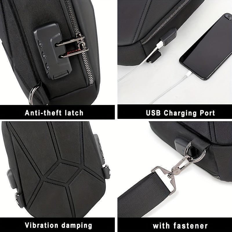 Men's Sling Bag USB Charging Crossbody Checkered Pattern Shoulder Bag