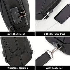 Men's Sling Bag USB Charging Crossbody Checkered Pattern Shoulder Bag