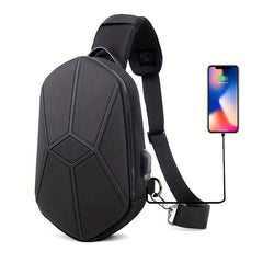 Men's Sling Bag USB Charging Crossbody Checkered Pattern Shoulder Bag