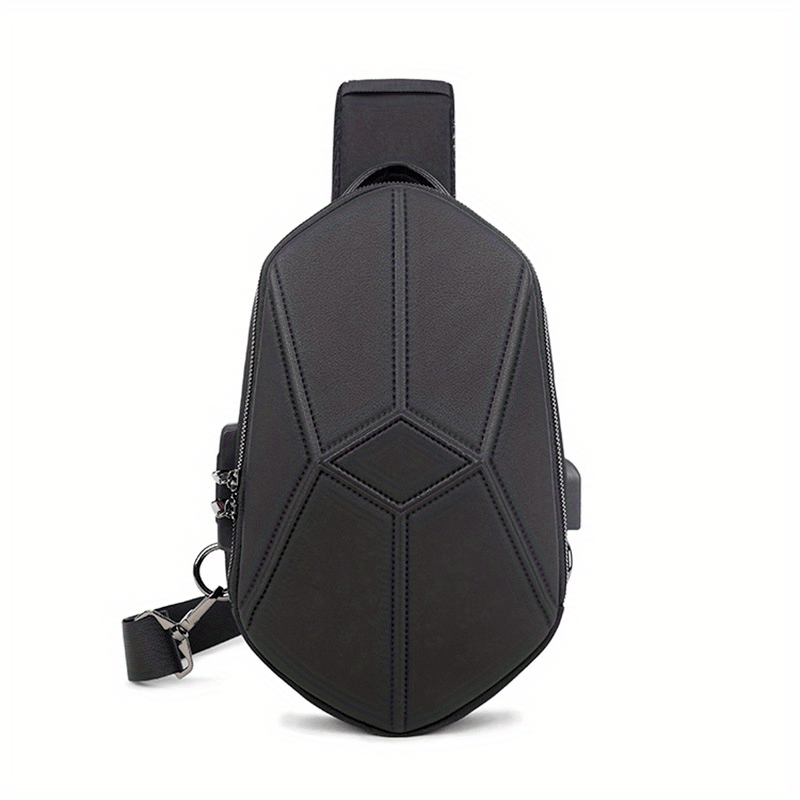 Men's Sling Bag USB Charging Crossbody Checkered Pattern Shoulder Bag