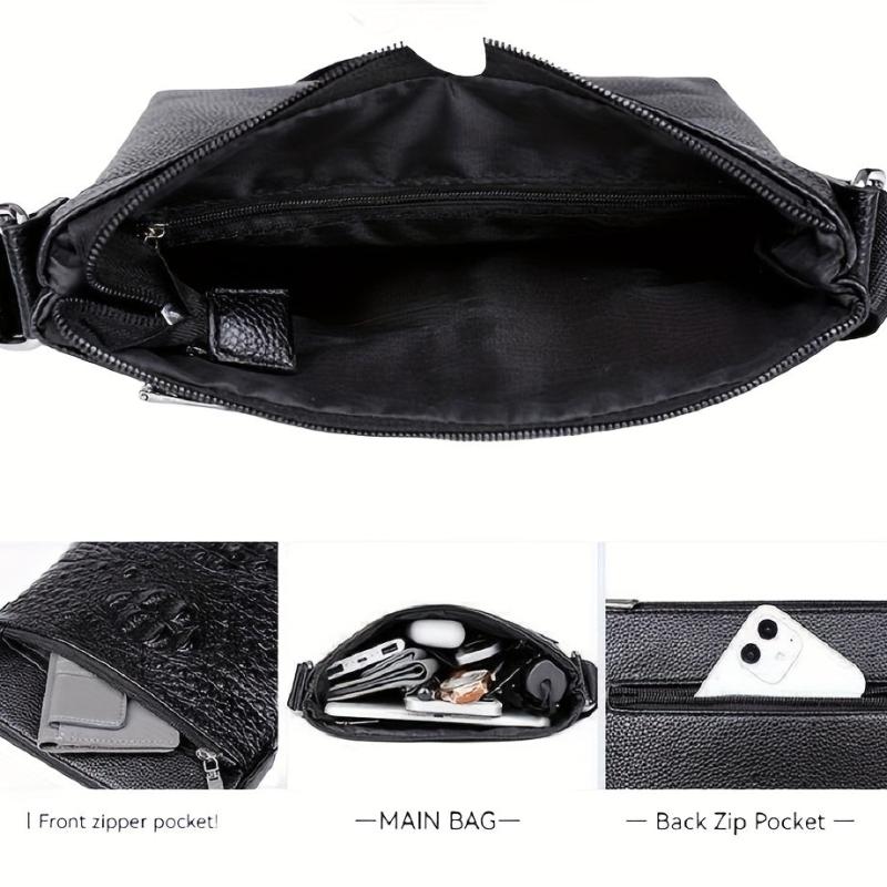 Men's Crocodile Pattern Crossbody Bag Vertical Shoulder Briefcase