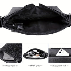 Men's Crocodile Pattern Crossbody Bag Vertical Shoulder Briefcase