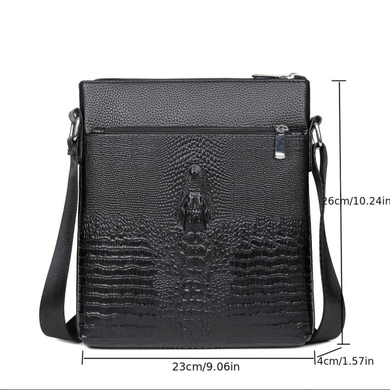 Men's Crocodile Pattern Crossbody Bag Vertical Shoulder Briefcase