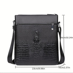 Men's Crocodile Pattern Crossbody Bag Vertical Shoulder Briefcase