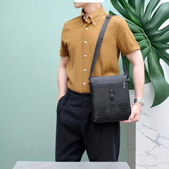Men's Crocodile Pattern Crossbody Bag Vertical Shoulder Briefcase