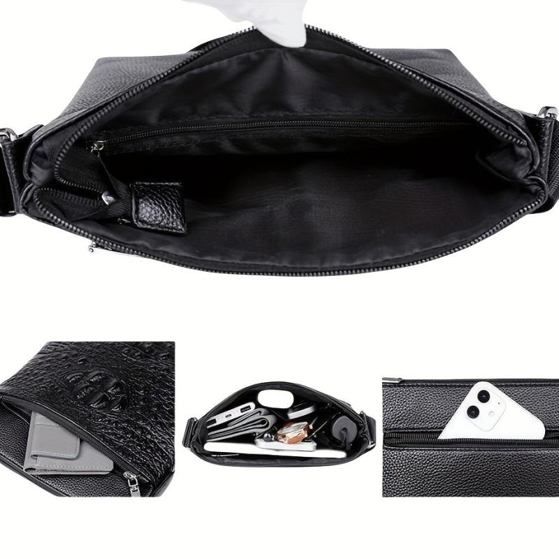 Men's Crocodile Pattern Crossbody Bag Vertical Shoulder Briefcase