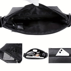 Men's Crocodile Pattern Crossbody Bag Vertical Shoulder Briefcase
