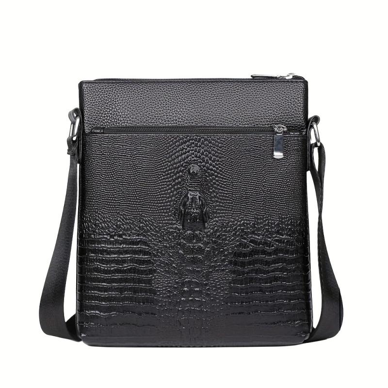 Men's Crocodile Pattern Crossbody Bag Vertical Shoulder Briefcase