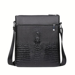 Men's Crocodile Pattern Crossbody Bag Vertical Shoulder Briefcase
