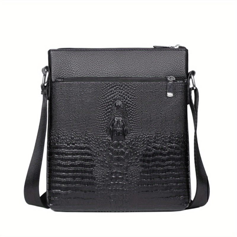 Men's Crocodile Pattern Crossbody Bag Vertical Shoulder Briefcase