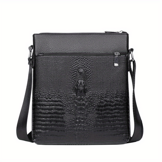 Men's Crocodile Pattern Crossbody Bag Vertical Shoulder Briefcase