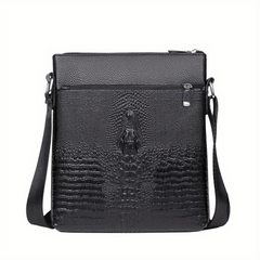 Men's Crocodile Pattern Crossbody Bag Vertical Shoulder Briefcase