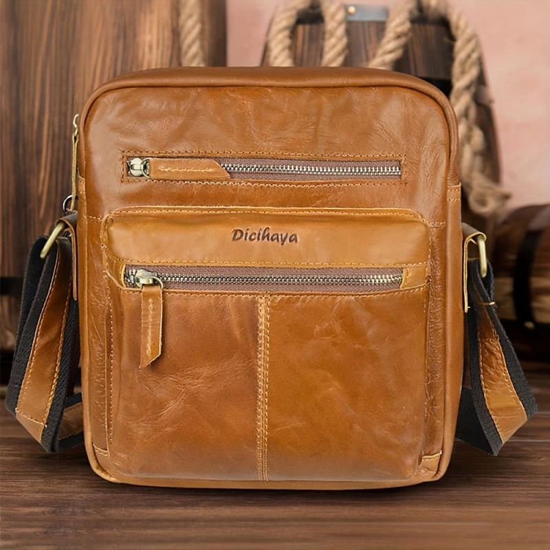 Men's Leather Crossbody Bag Top Layer Cowhide Business Messenger Bag