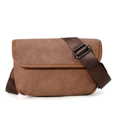 Men's Solid Leather Crossbody Chest Bag for Outdoor Sports