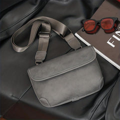 Men's Solid Leather Crossbody Chest Bag for Outdoor Sports