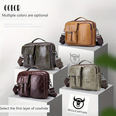 Bull Captain Casual Leather Shoulder Bag Men's Large Capacity Square Bag