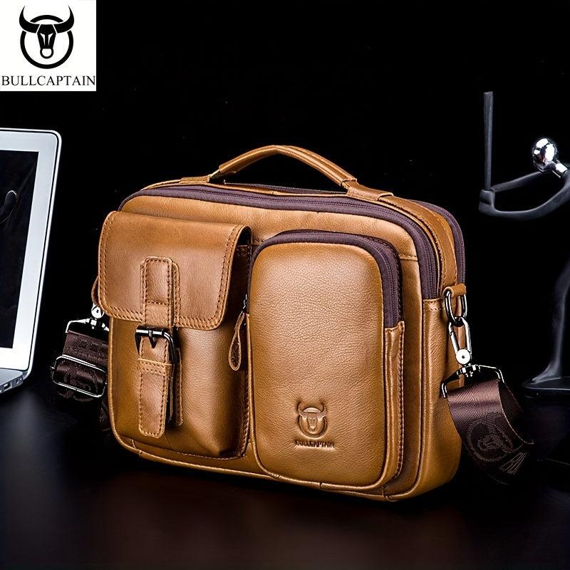 Bull Captain Casual Leather Shoulder Bag Men's Large Capacity Square Bag