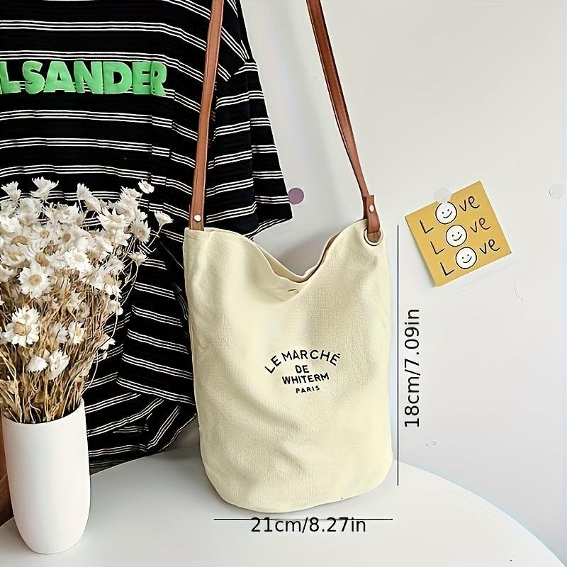 Letter Printed Canvas Crossbody Bag Large School Tote Bag