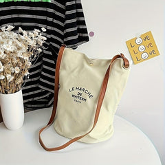 Letter Printed Canvas Crossbody Bag Large School Tote Bag