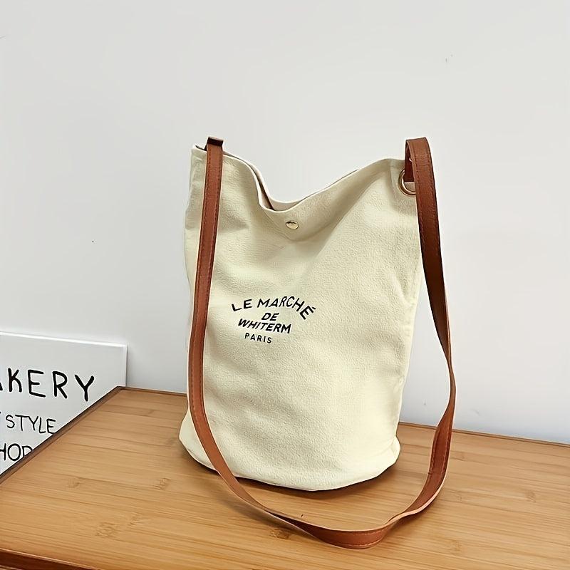 Letter Printed Canvas Crossbody Bag Large School Tote Bag