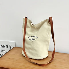 Letter Printed Canvas Crossbody Bag Large School Tote Bag