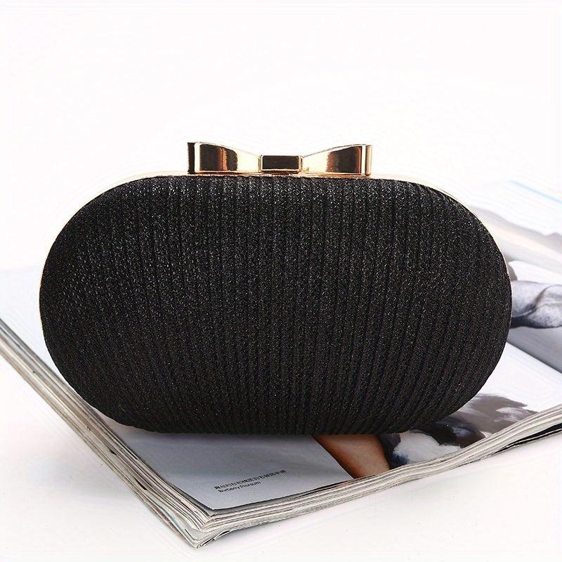 Glitter Striped Bow Decor Clutch Bag Elegent Textured Cloth Frame Bag