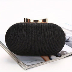 Glitter Striped Bow Decor Clutch Bag Elegent Textured Cloth Frame Bag