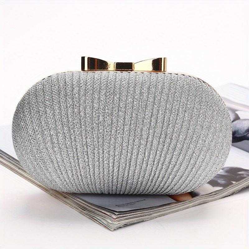 Glitter Striped Bow Decor Clutch Bag Elegent Textured Cloth Frame Bag