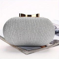 Glitter Striped Bow Decor Clutch Bag Elegent Textured Cloth Frame Bag
